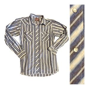 Wrangler LT Tall Man Pearl Snap Front Striped Shirt Blue White size Large Tall
